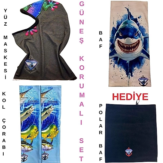 Megalodon UV Güneş Korumalı Balıkçı Seti (Baf-Kol Çorabı-Yüz Maskesi) Polar Baf Hediyeli