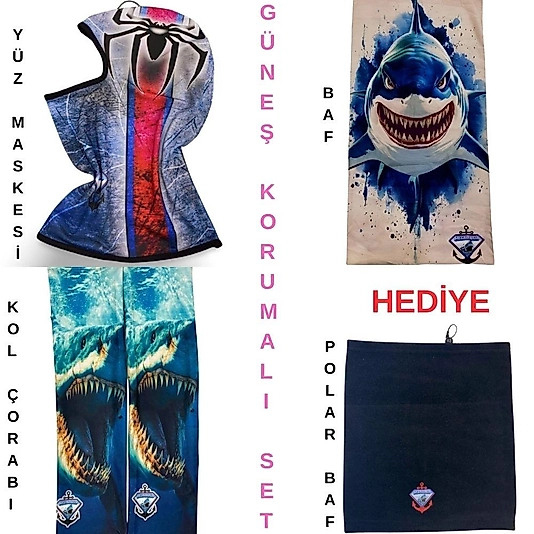 Megalodon UV Güneş Korumalı Balıkçı Seti (Baf-Kol Çorabı-Yüz Maskesi) Polar Baf Hediyeli