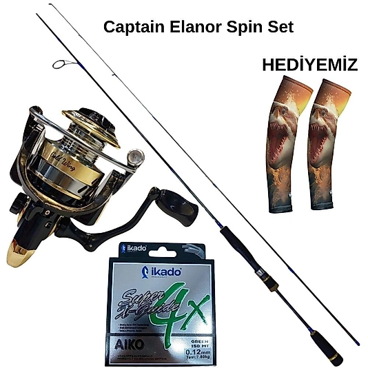 Captain Elanor Spin Seti 2000'lik Makine+İkado Aıko 0,12 mm İp Misina (Kol Çorabı Hediyeli)